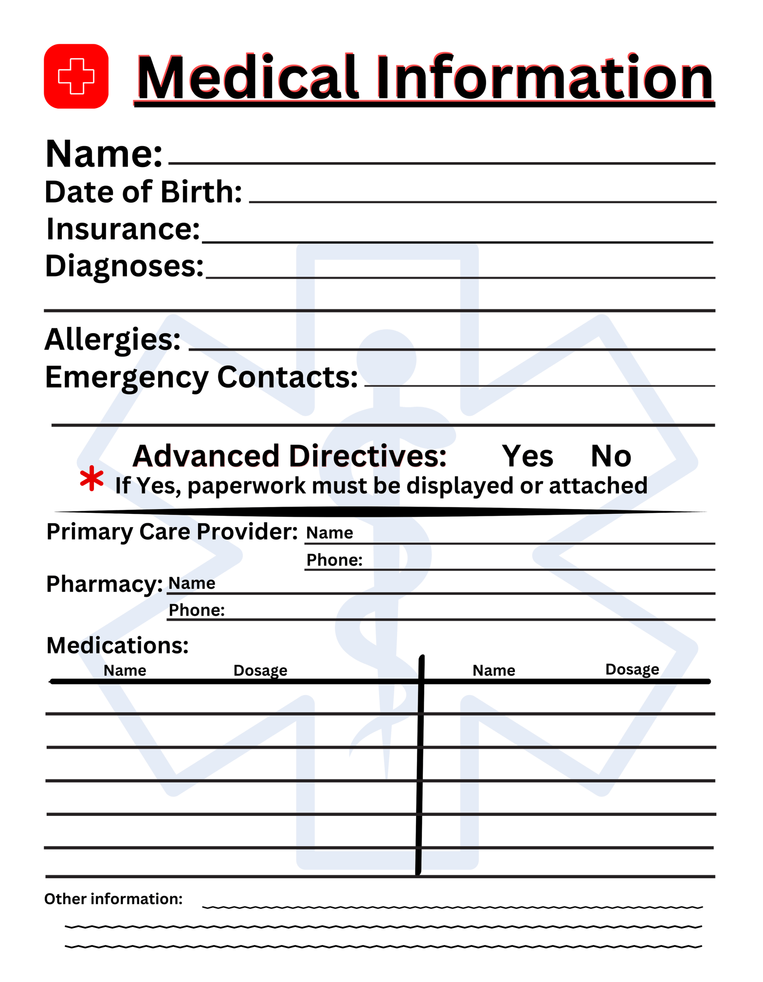 Information to hang up for emergencies